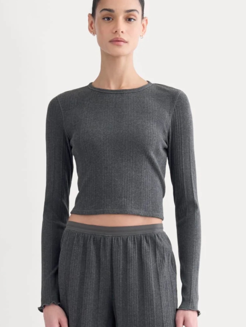 Everlane Lounge Rib Cropped Shirt - Gray